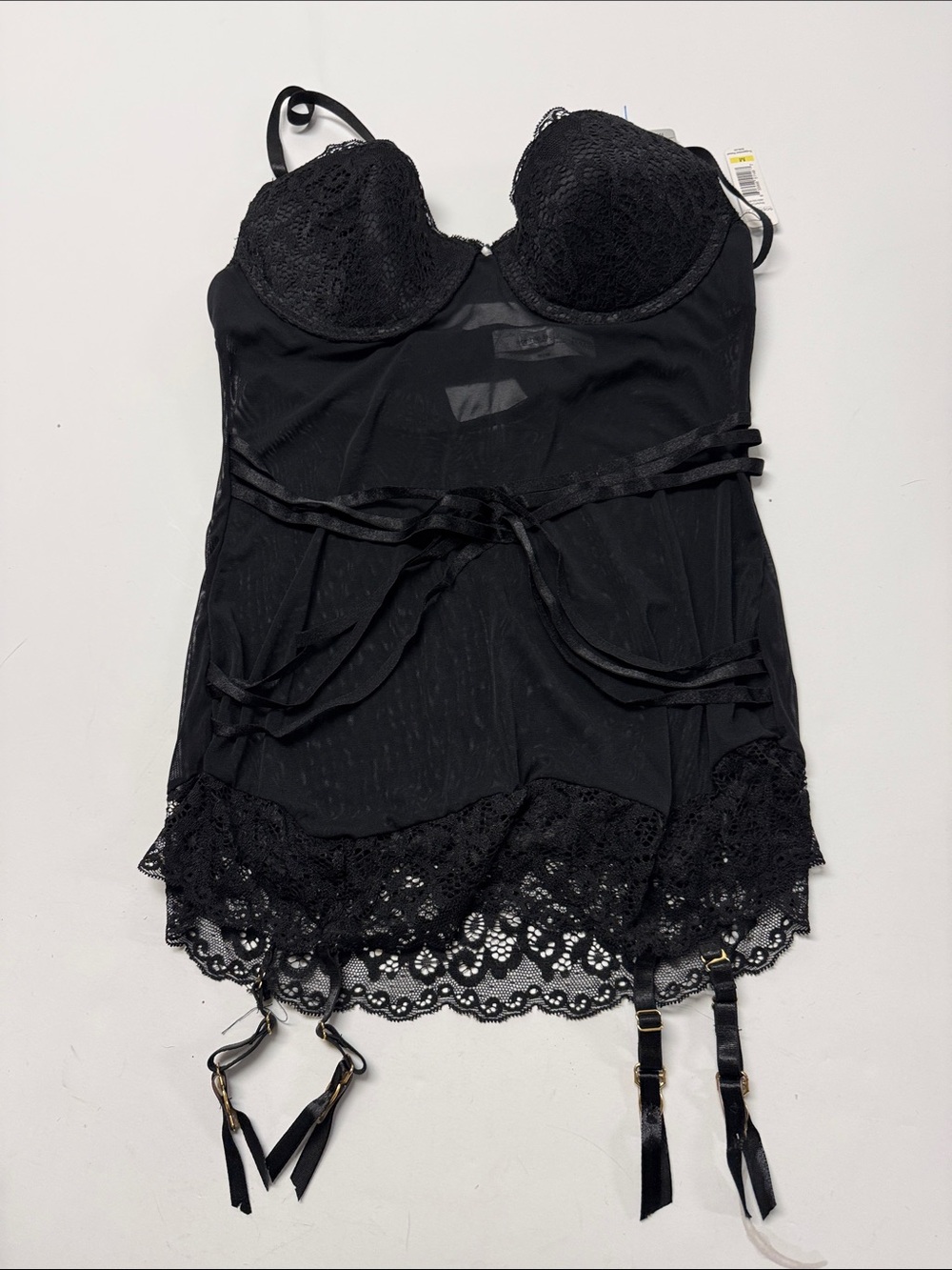 sophie b. Black Lace Bustier Chemise with Garters